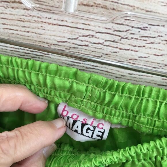 VINTAGE BASIC IMAGE CHECKERBOARD PRINT SHORTS IN NEON GREEN - Picture 3 of 4